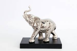 Elefantfigur aus Aluminium auf Holzsocke Metall - 19 x 19 x 10 cm