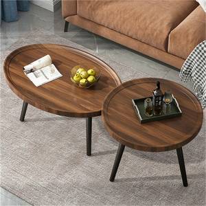 Lot de 2 Table Basse Lux Marron - En partie en bois massif - 55 x 49 x 80 cm