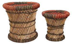 Sitzhocker MIRTAKA 2er-Set Rattan - 40 x 40 x 40 cm