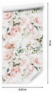 Tapete Blumenstrauß BLUMEN Natur Blätter Beige - Grün - Weiß - Papier - Textil - 53 x 1000 x 1000 cm