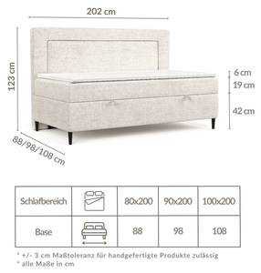 Boxspringbett Demi Beige - H3 - Tiefe: 90 cm