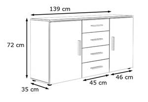 Sideboard Faro Schwarz - Hochglanz Weiß - Breite: 139 cm