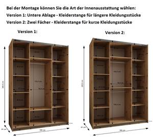 Armoire Lux 4 Noir - Argenté - Blanc - Largeur : 180 cm