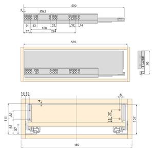 Vertex Schubladen-Kit für Küche und Grau - Metall - 44 x 8 x 53 cm