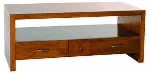 Meuble TV 2 grands tiroirs 1 petit Marron - En partie en bois massif - 50 x 48 x 120 cm
