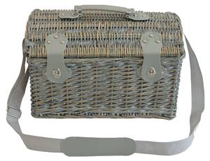 Picknickkorb Folldal Beige - Grau - Violett - Massivholz - Holzart/Dekor - 40 x 25 x 28 cm