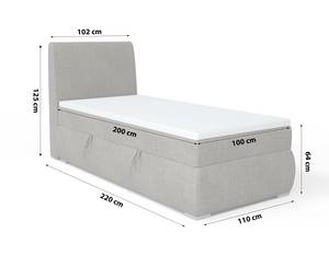 Boxspringbett Doppelbett Buffalo Mini Grau - Bettkasten links