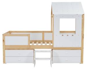 Hausbett WoodyZoom Ⅰ Beige - Weiß - Holzwerkstoff - Massivholz - Holzart/Dekor - 97 x 159 x 204 cm