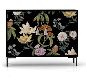 Sideboard mit Blumendruck Schwarz