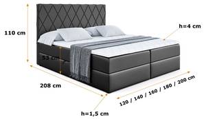 Boxspringbett LEPARO Hochglanz Schwarz - Breite: 200 cm - H3