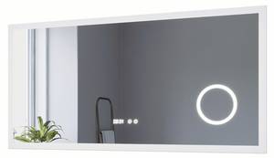 LED Badspiegel Kosmetikspiegel mit Uhr Silber - Glas - 120 x 60 x 5 cm