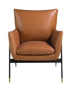 Fauteuil pivotant tapissé de cuir brun Marron - Cuir véritable - Textile - 67 x 87 x 75 cm