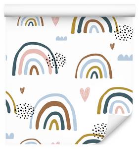 Papier Peint ARC-EN-CIEL Cœurs Nuages Beige - Noir - Bleu - Blanc - Papier - Textile - 53 x 1000 x 1000 cm