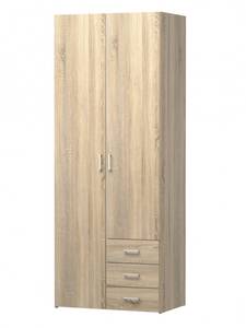 Kleiderschrank mit zwei Türen und drei Braun - Holzwerkstoff - 78 x 201 x 50 cm