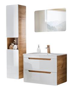 Badmöbel Set mit 80cm Waschtisch & LED Weiß - Holzwerkstoff - 130 x 200 x 46 cm