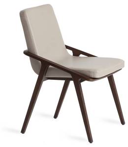 Chaise en simili cuir et bois de noyer Marron - Gris - Cuir synthétique - Textile - 50 x 84 x 58 cm