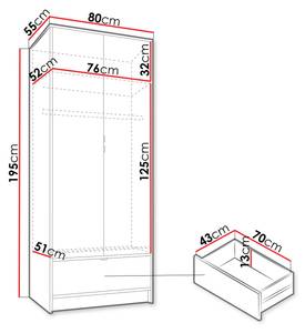 Kleiderschrank Vinxor 2D1SZ Weiß - Holzwerkstoff - 80 x 195 x 55 cm