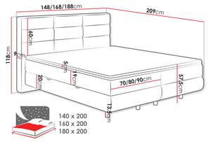 Boxspringbett Symphony Grau - Breite: 168 cm