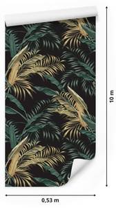 Papier Peint FEUILLES Tropicales Nature Beige - Noir - Marron - Vert - Papier - Textile - 53 x 1000 x 1000 cm