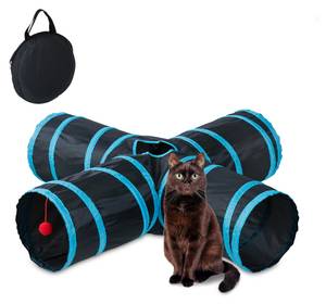 Tunnel pour chat à 4 voies Noir - Bleu - Rouge - Métal - Textile - 92 x 25 x 92 cm