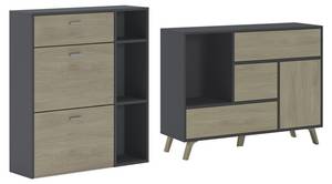 Set Buffet-Meuble chaussures Gris/Chêne Gris - Bois manufacturé - 40 x 86 x 210 cm