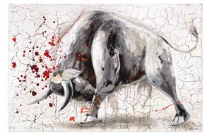 Tableau peint Taureau contre matador Gris - Bois massif - Textile - 120 x 80 x 4 cm