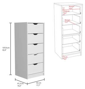 Commode  Basel 5 tiroirs Blanc - Bois manufacturé - Matière plastique - 45 x 108 x 42 cm