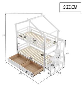 Etagenbett Zoe Weiß - Holzwerkstoff - Massivholz - 95 x 222 x 244 cm