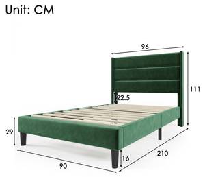 Polsterbett Zoey Grün - Breite: 96 cm - Mit Kopfteil - Mit Lattenrost
