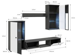 SARAI Wohnwand Matera-Schwarz ohne LED Schwarz - Glas Weiß - Weiß