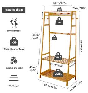 Garderobenständer Kleiderständer Holz Beige - Bambus - 44 x 165 x 80 cm