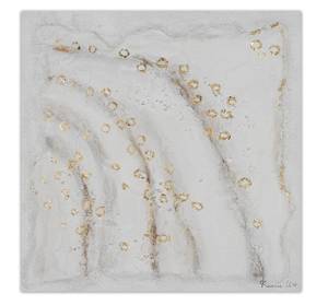 Tableau peint à la main Golden Whitecaps Doré - Blanc - Bois massif - Textile - 60 x 60 x 4 cm