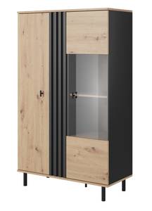 Armoire vitrine MADIS LED Beige - Noir - Bois manufacturé - Matière plastique - 90 x 149 x 40 cm