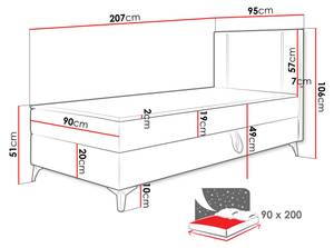 Boxspringbett Ono 1 Rechts Hellrosa - 95 x 206 cm