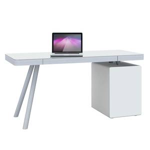 Bureau pour ordinateur Mitaka Verre blanc / Aluminium - Blanc / Argenté mat