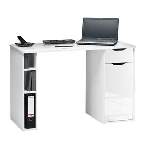 Bureau pour ordinateur Ruiz 2 tiroirs et rangements - Blanc brillant / Blanc froid