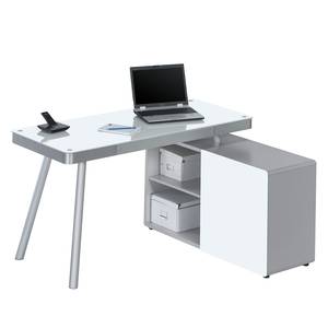 Bureau pour ordinateur Suita Verre blanc / Aluminium - Blanc / Argenté mat