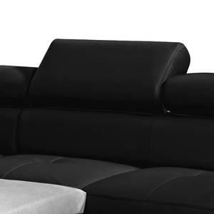 Divano panoramico Samu con funzione letto- Similpelle nera, chaise longue preimpostata a sinistra