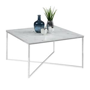 Salontafel Katori II glas/metaal - marmeren look - Imitatie wit marmer/Chroomkleurig