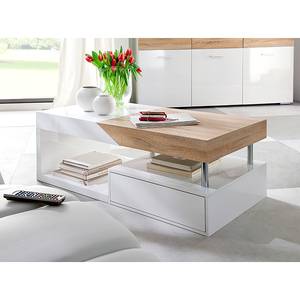 Table basse Smithers Blanc brillant / Imitation chêne brut de sciage