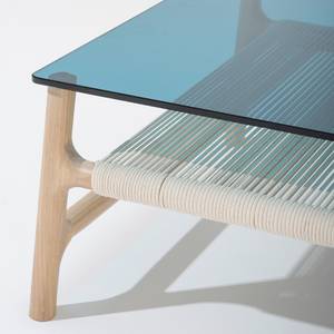 Salontafel Fleek glas/massief eikenhout - Lichte eikenhouten/Blauw