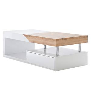 Tavolino da salotto Smithers Bianco lucido/Decorazione in quercia non trattata
