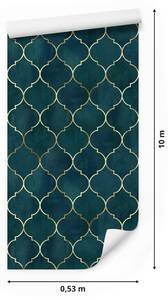 Papier Peint Motif MAROCAIN Abstraction Beige - Bleu - Vert - Papier - Textile - 53 x 1000 x 1000 cm