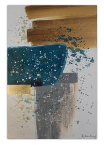 Tableau peint à la main Turquoise Splash Bleu - Gris - Bois massif - Textile - 60 x 90 x 4 cm