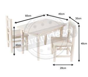 Salon enfant 1 table 2 chaises en pin bl Bois massif - 60 x 40 x 40 cm