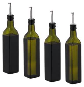 Essig- und Ölspender 4er Set in Grün Schwarz - Grün - Silber - Glas - Kunststoff - 6 x 32 x 6 cm