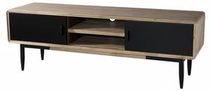 Meuble TV 2 portes coulissantes Noir - En partie en bois massif - 45 x 55 x 165 cm