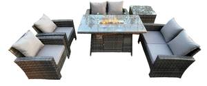 Gartenlounge Set Esstisch B(6er-Set) Grau - Polyrattan - 80 x 70 x 140 cm