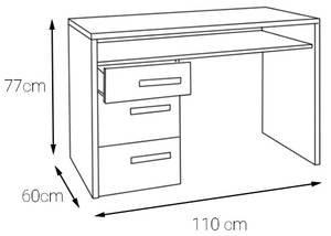 Schreibtisch mit Kommode mit drei Grau - Holzwerkstoff - 110 x 77 x 60 cm