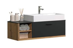 SYNNAX Meuble avec vasque - 1 Abattant + Gris - En partie en bois massif - 120 x 36 x 45 cm